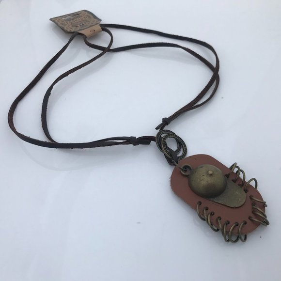 Jewelry - Necklace Brown Leather Cord Unisex Necklace Bronze